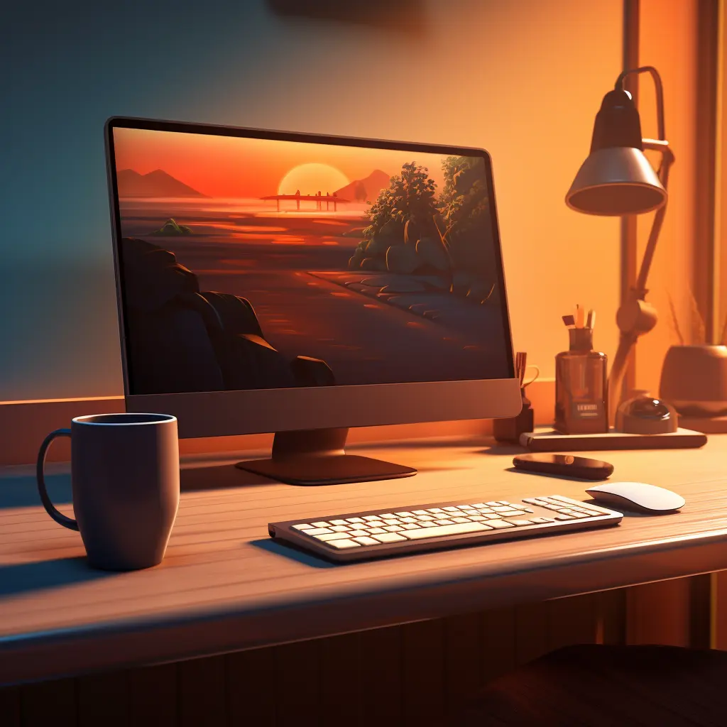 A clean desk that has a Monitor on it. (website development)